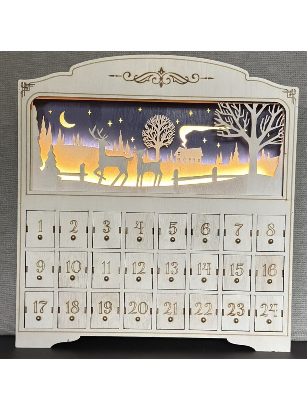 Harry & David Wooden Advent Calendar LED Light Up Christmas 24 Drawers Wood